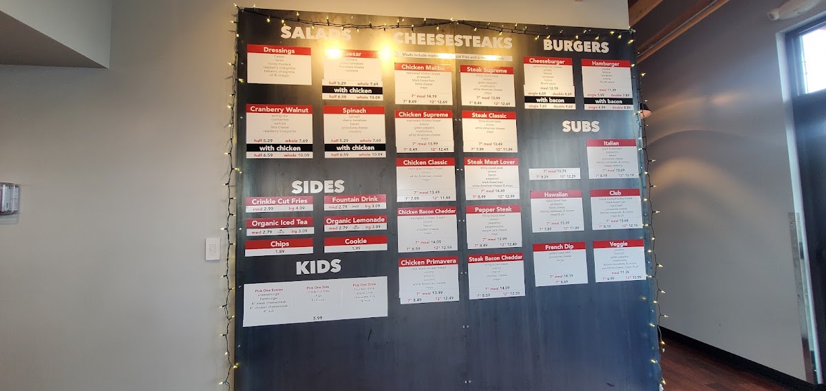 Bruchi's Cheesesteaks & Burgers menu board