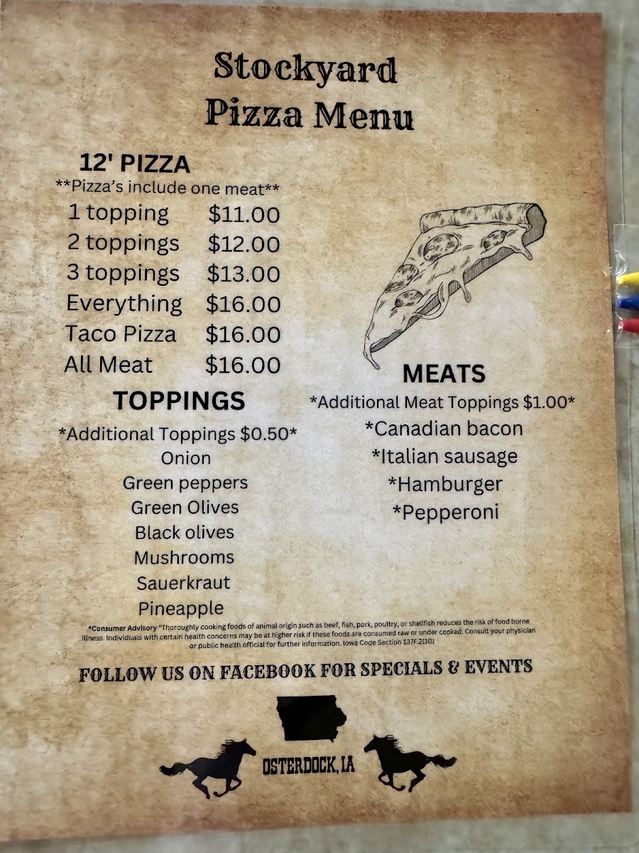 Stockyard Restaurant and Bar menu board