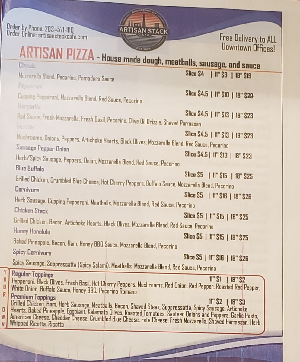Artisan Stack Cafe menu board
