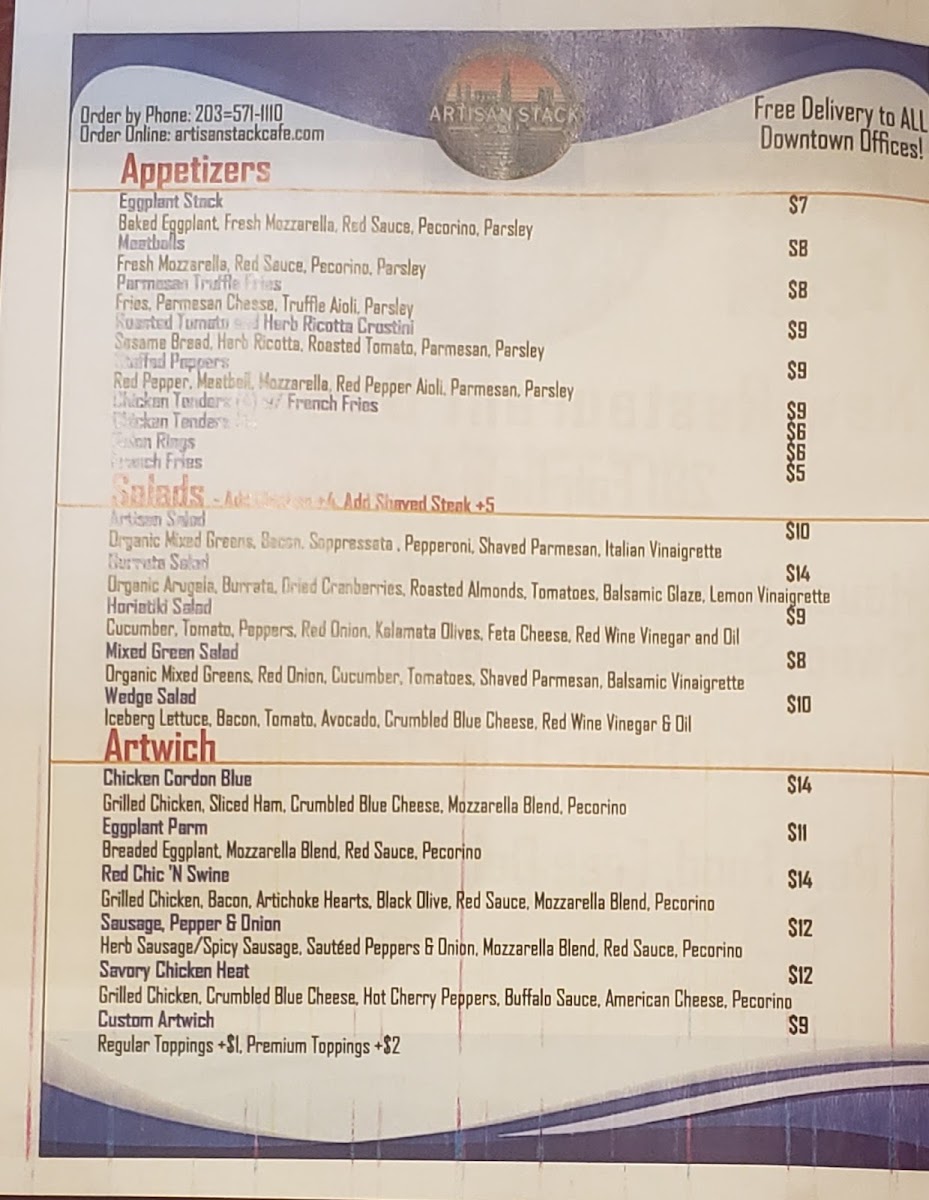 Artisan Stack Cafe menu board