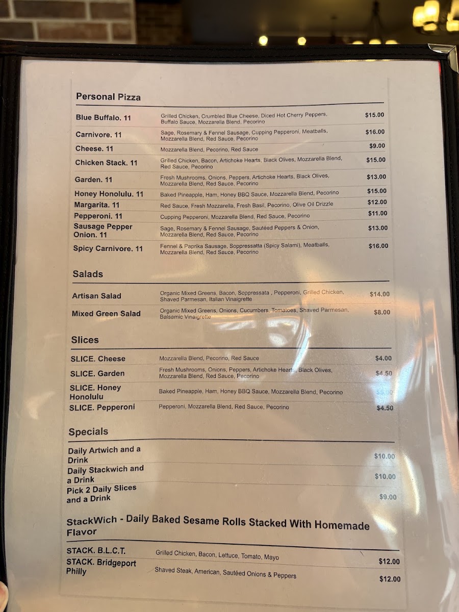 Artisan Stack Cafe menu board