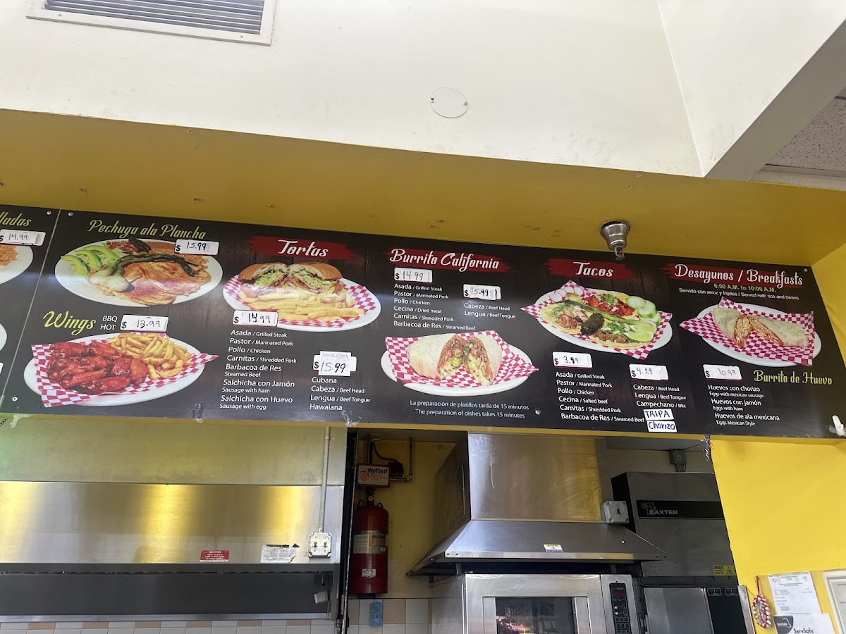 Taqueria Cuernavaca menu board