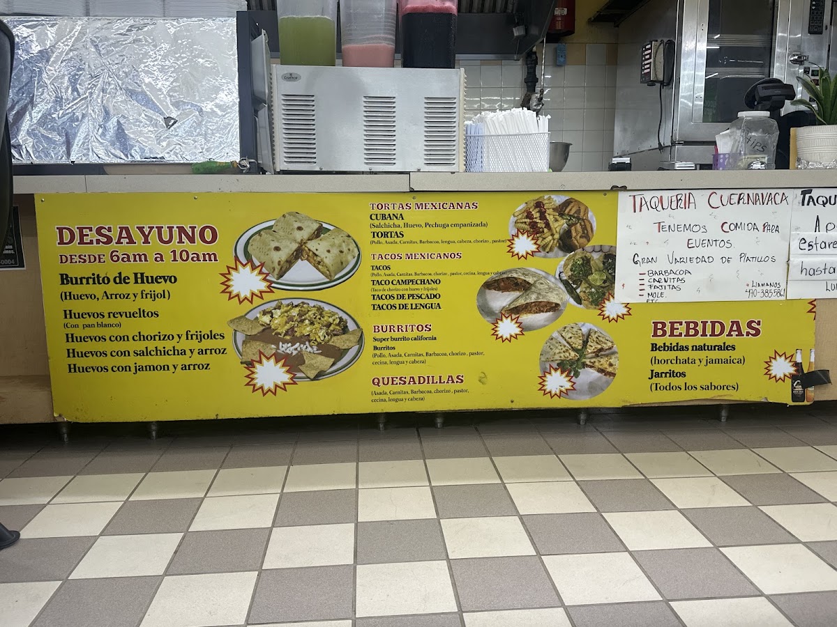 Taqueria Cuernavaca menu board