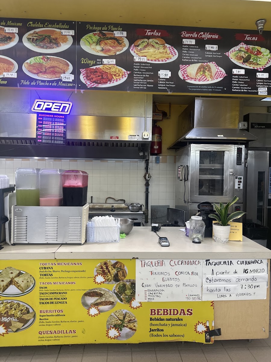 Taqueria Cuernavaca menu board
