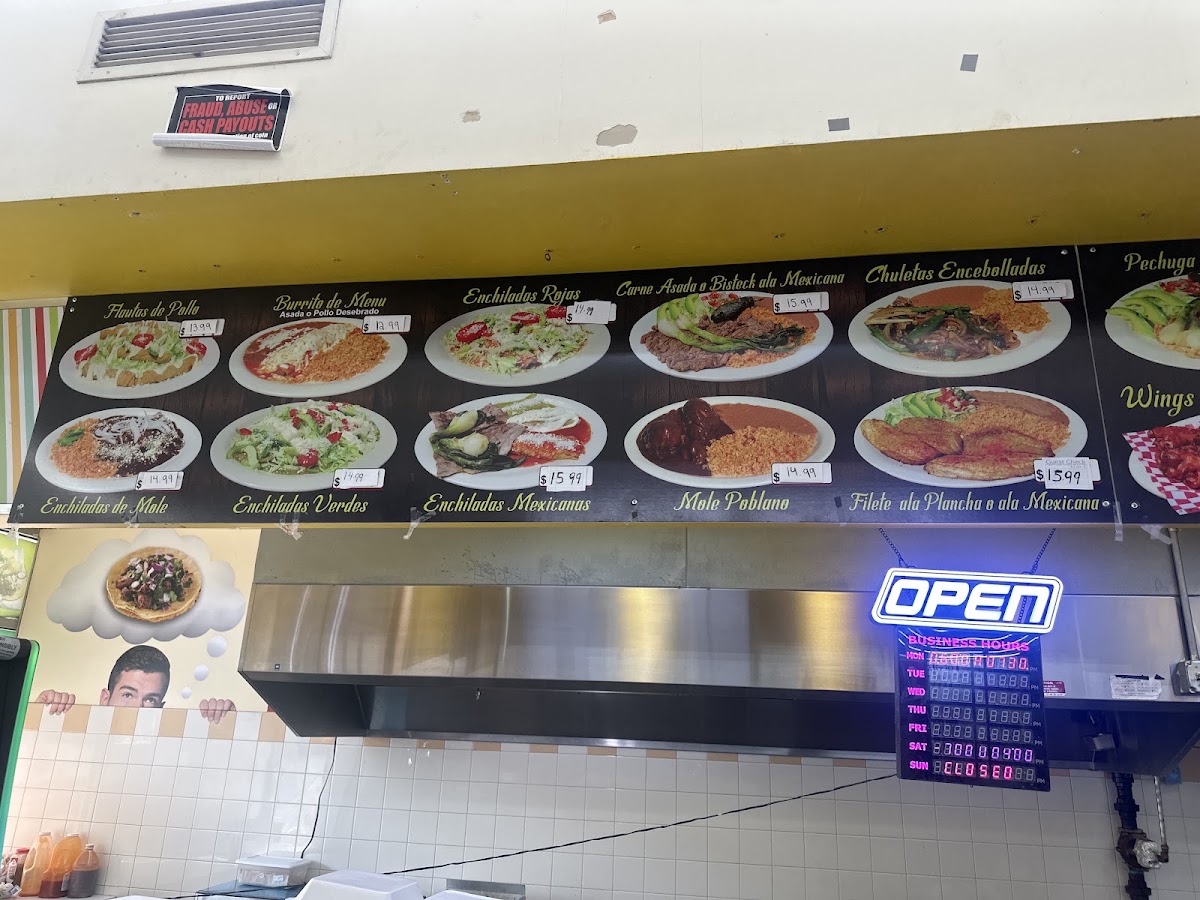 Taqueria Cuernavaca menu board