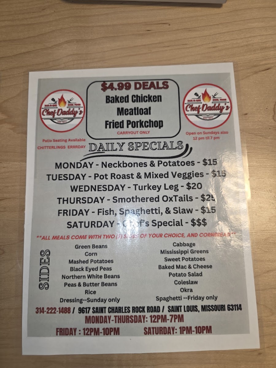 Chef Daddy's-STL menu board