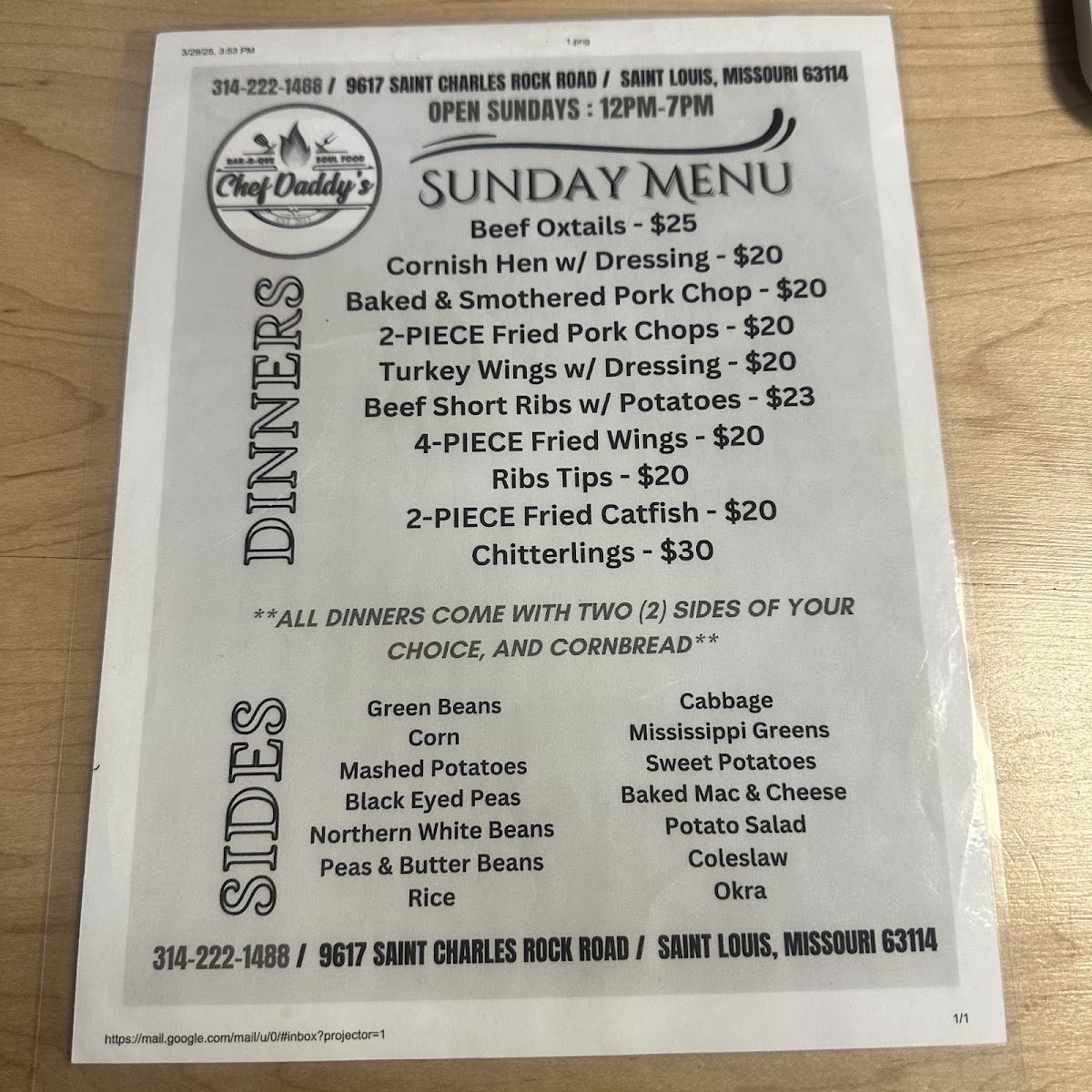 Chef Daddy's-STL menu board