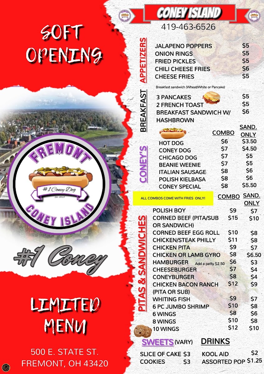 Fremont Coney Island menu board