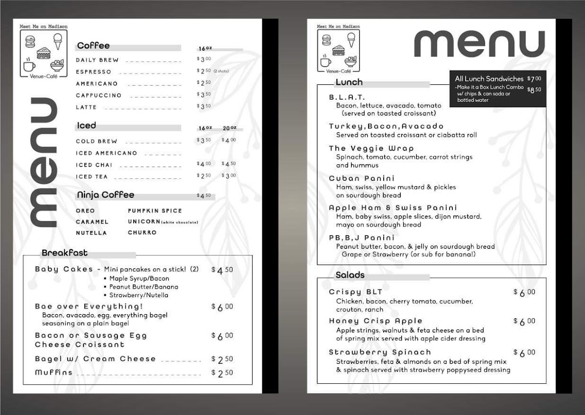 Meet me on Madison menu board