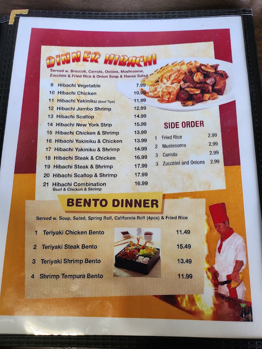 ichaban japanese steakhouse menu board