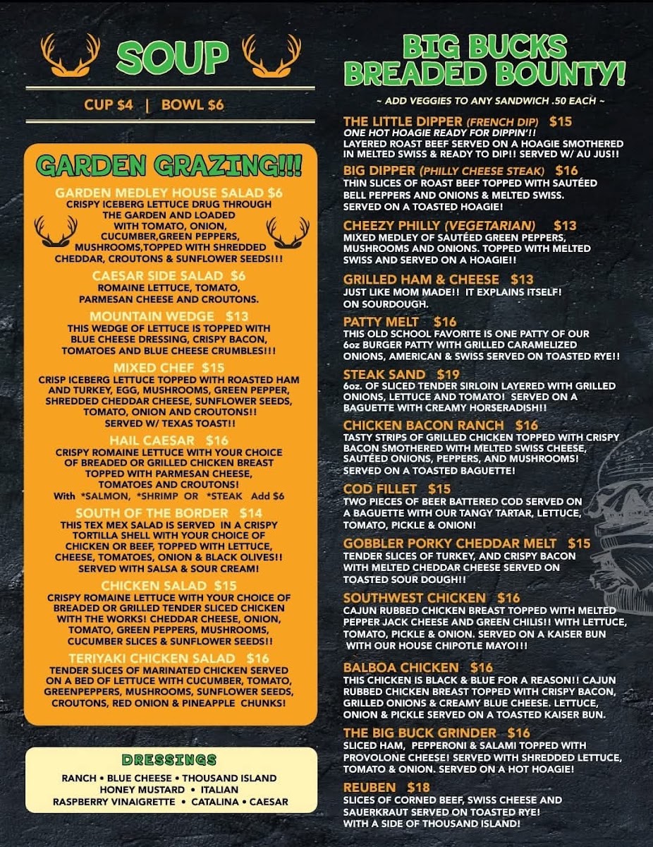 Big Bucks Sports Bar Grill ~ Casino menu board
