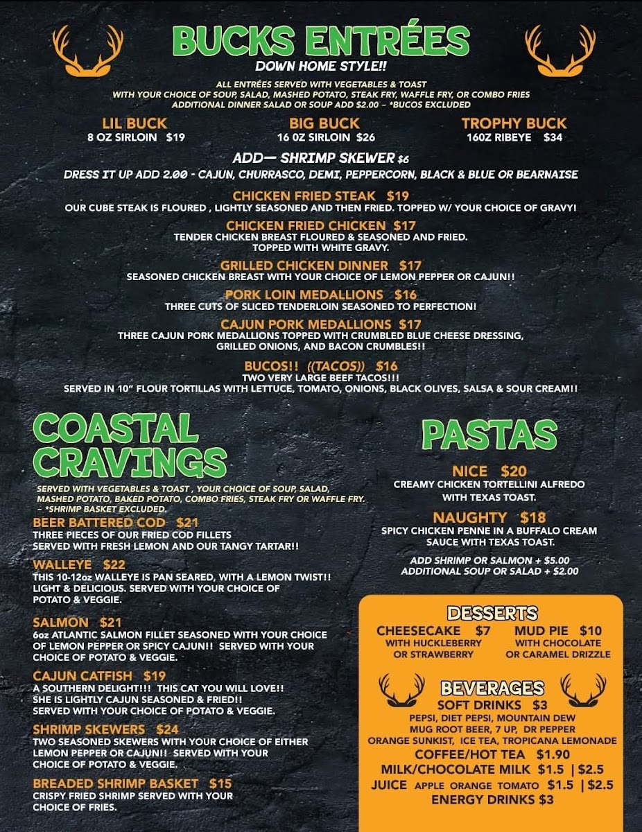 Big Bucks Sports Bar Grill ~ Casino menu board
