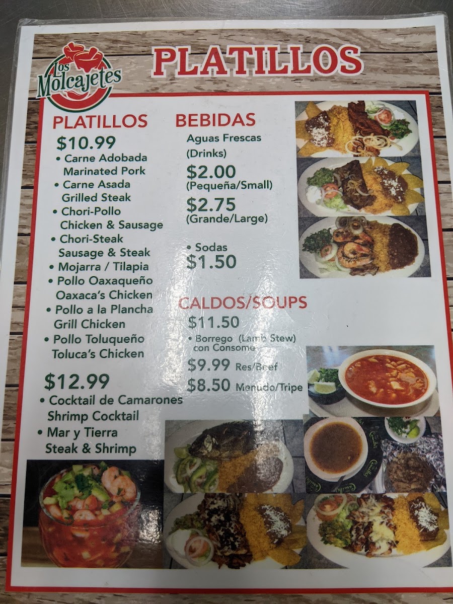 Taqueria Los Molcajetes menu board