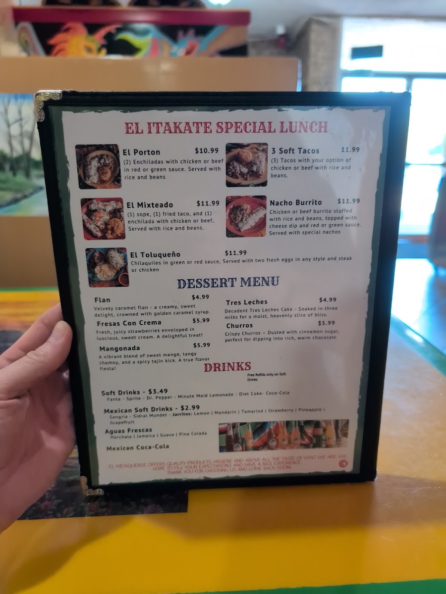 El Mexiquense Wood Grill Cuisine menu board