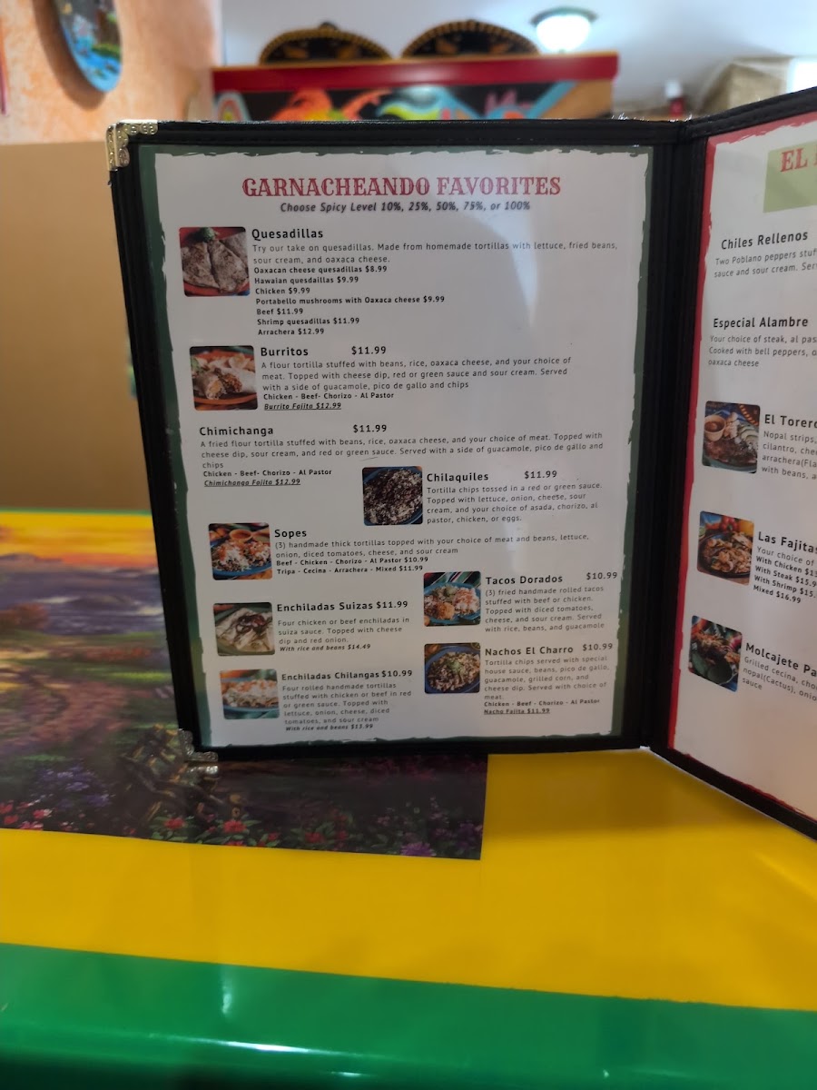 El Mexiquense Wood Grill Cuisine menu board