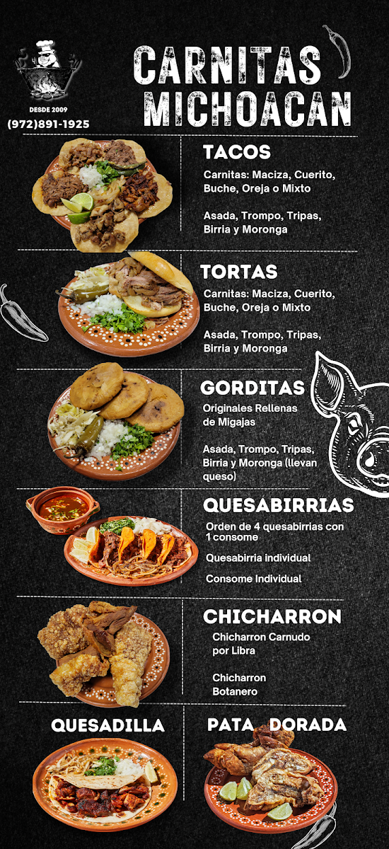 Carnitas Michoacan #2 menu board