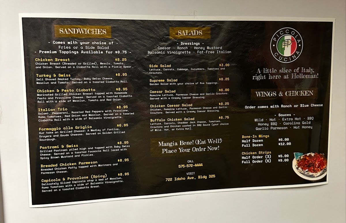 Piccola Cucina menu board