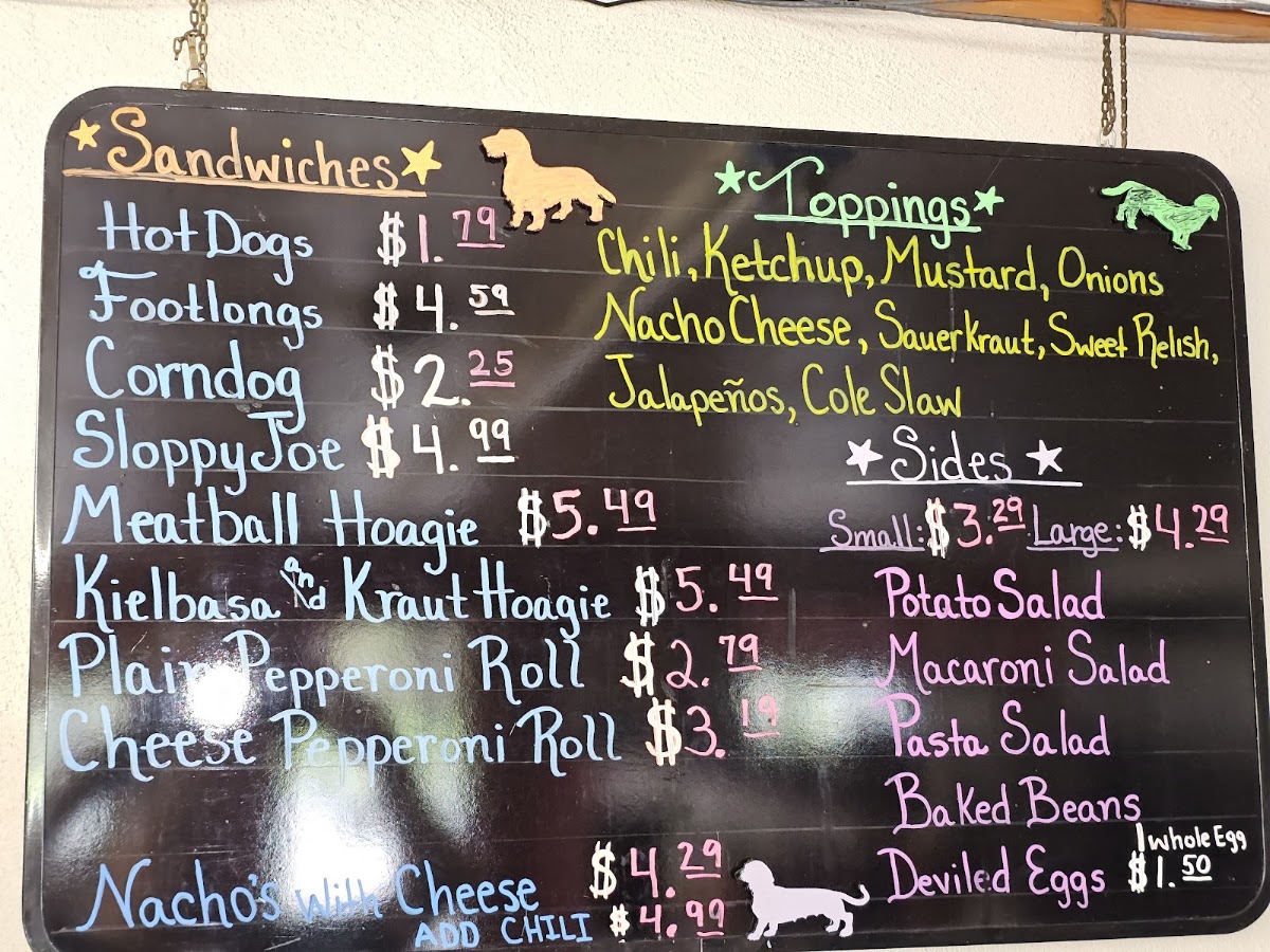 Hot Dog Hut menu board