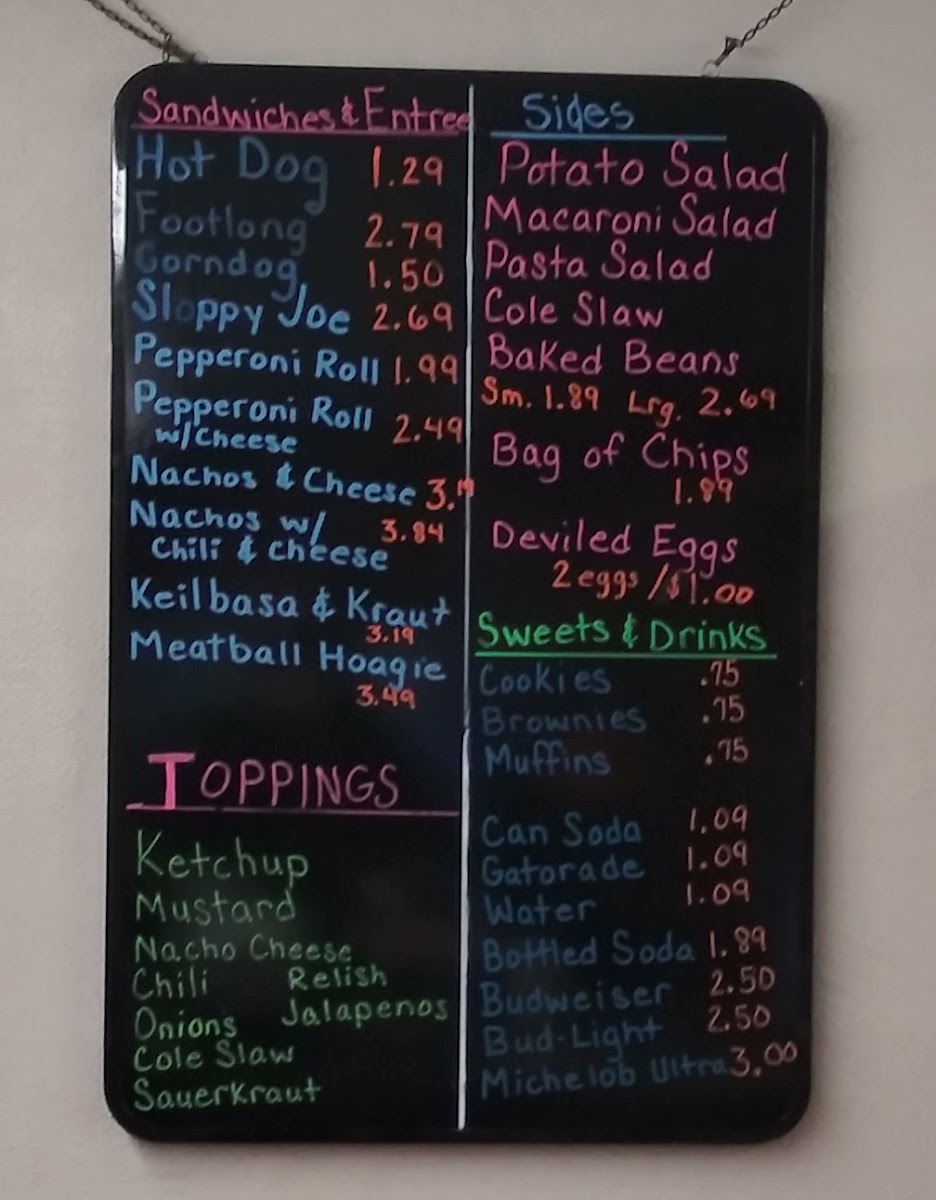 Hot Dog Hut menu board
