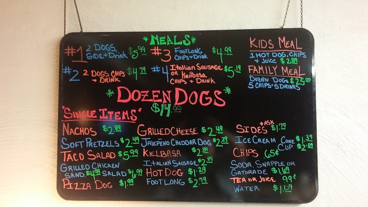 Hot Dog Hut menu board
