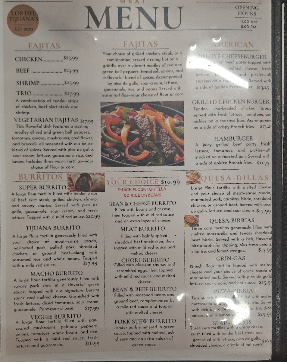 Los del Tijuana menu board
