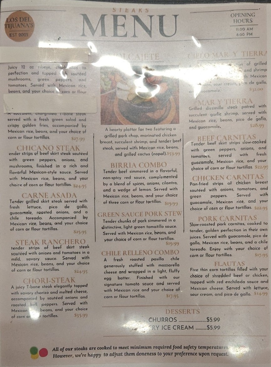 Los del Tijuana menu board