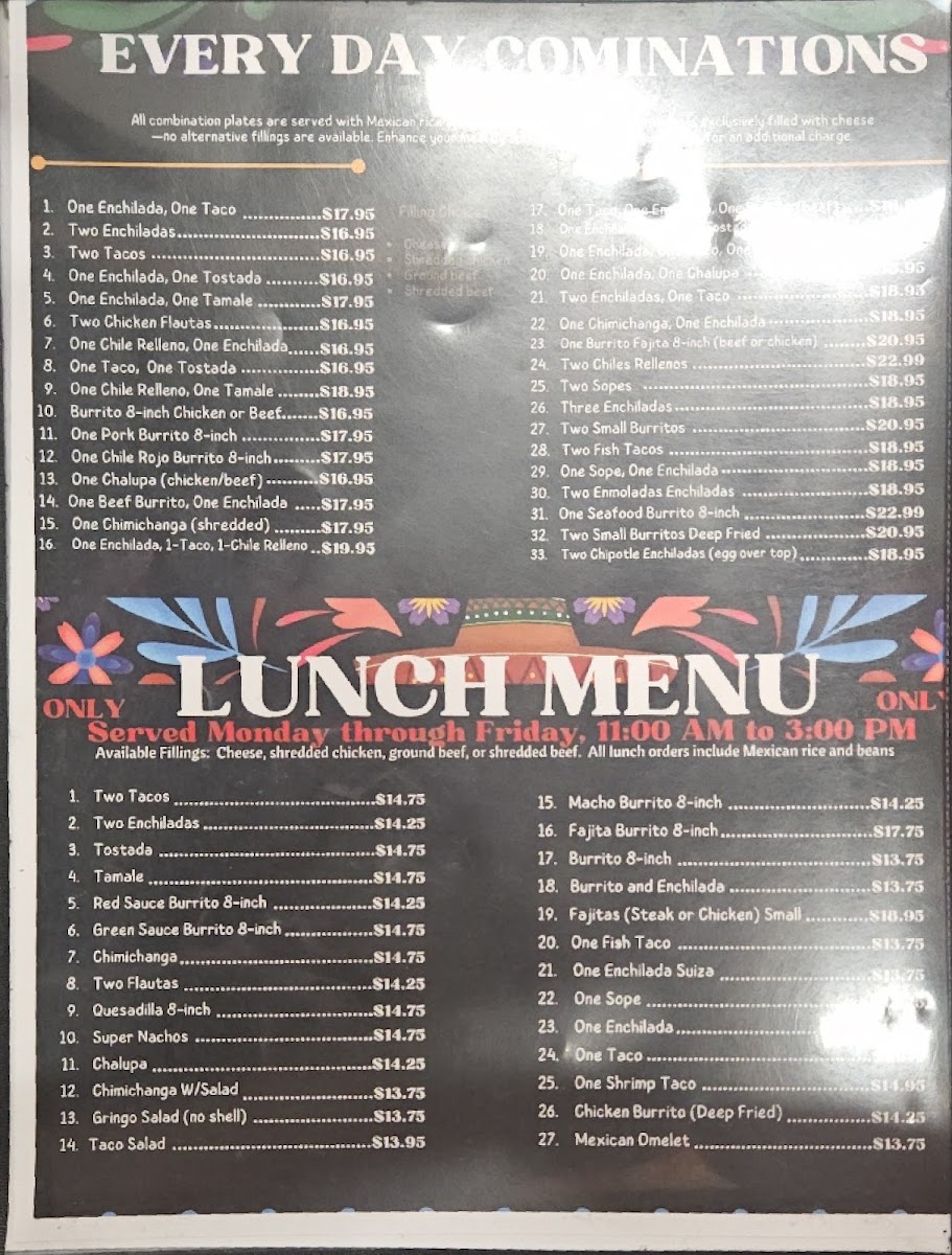 Los del Tijuana menu board