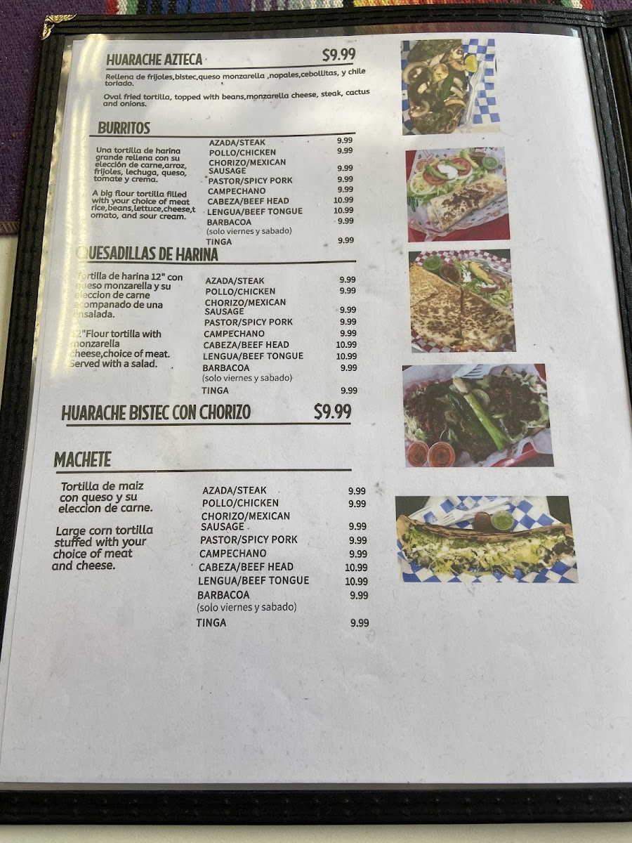 Taqueria Mi Ranchito menu board
