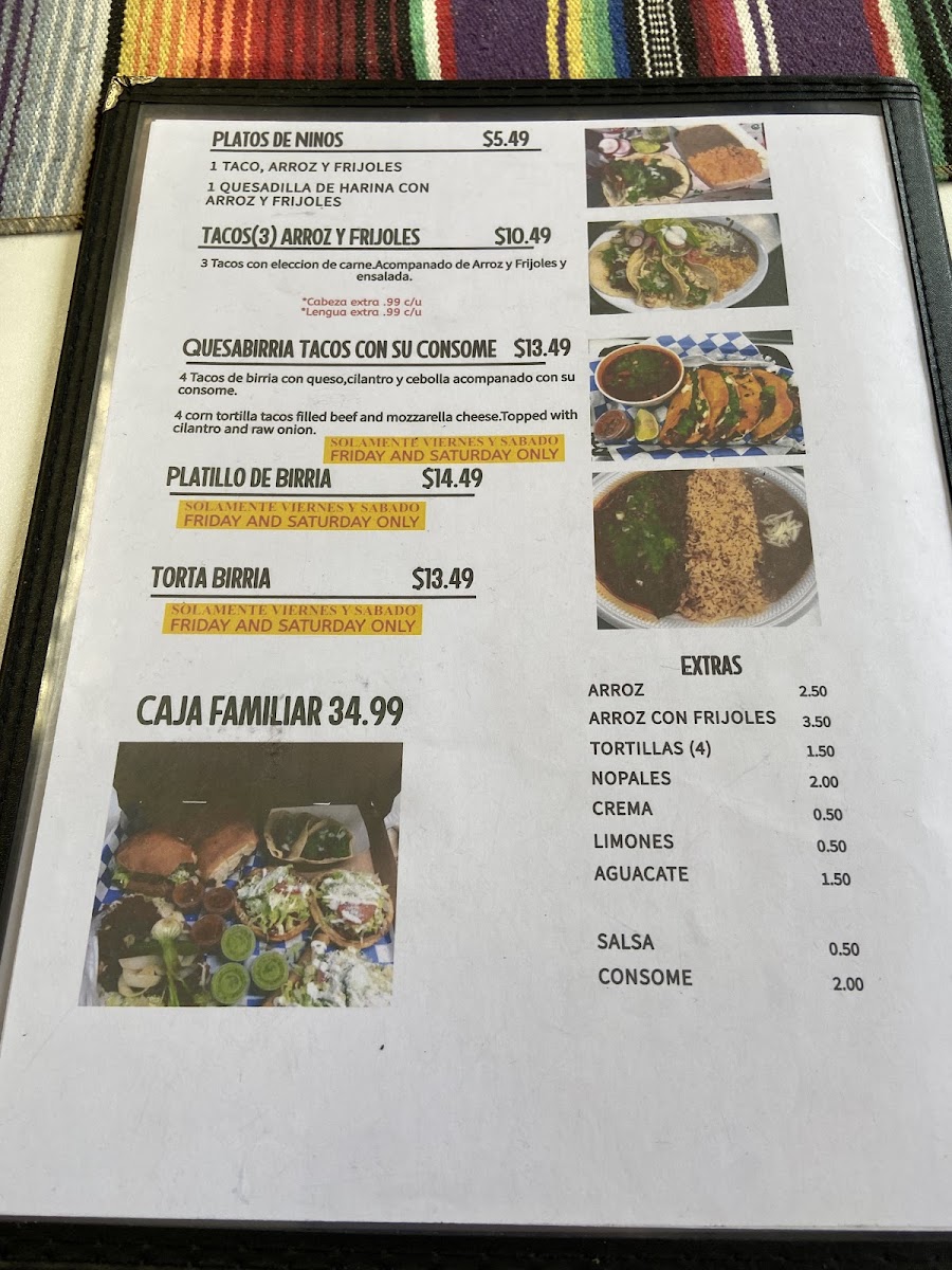 Taqueria Mi Ranchito menu board