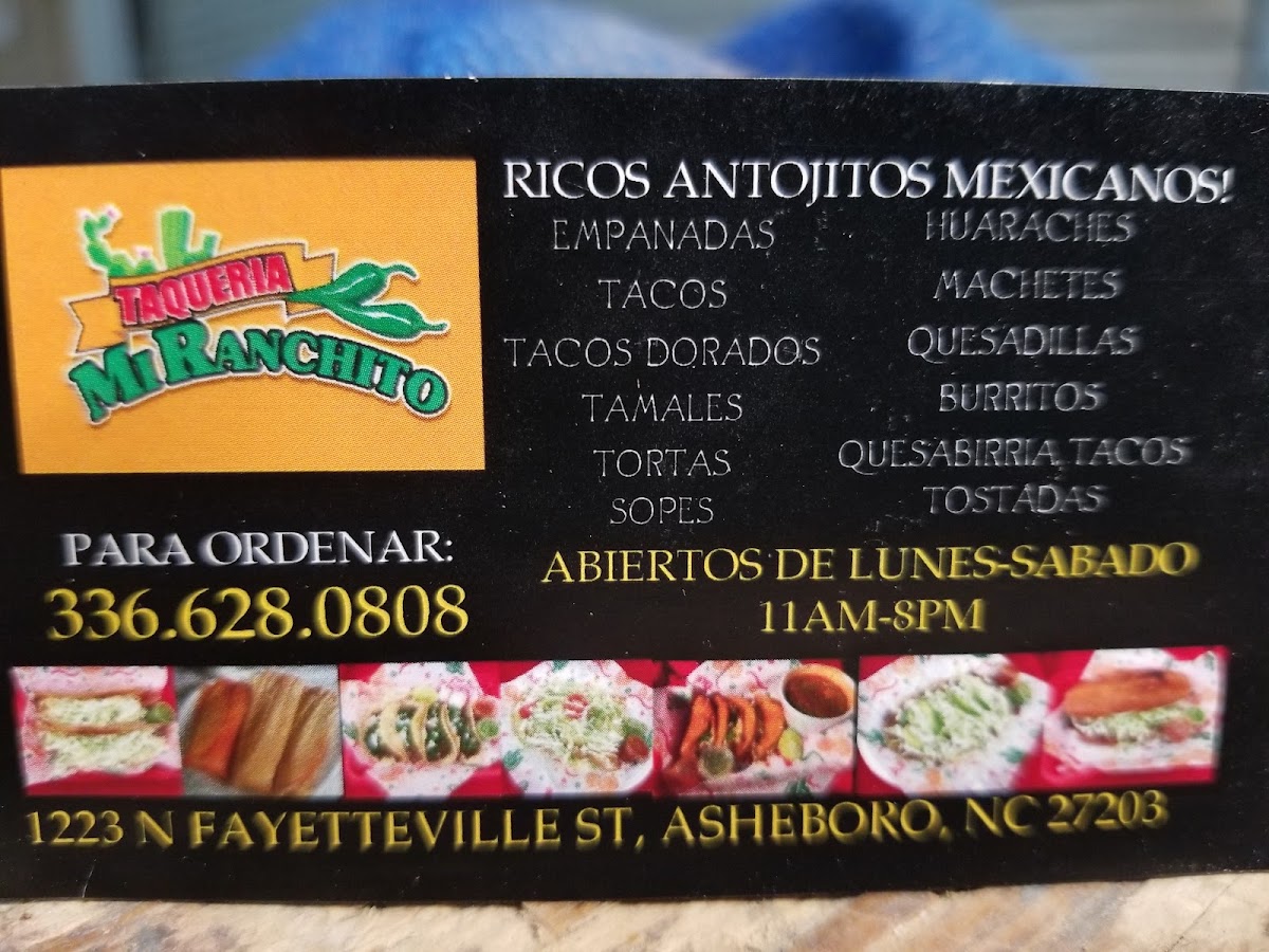 Taqueria Mi Ranchito menu board