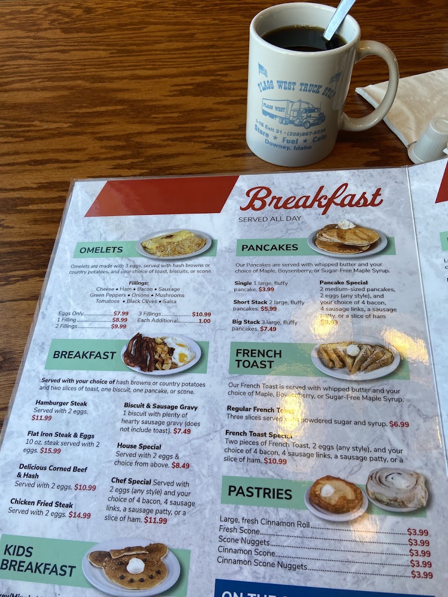 Flags West Restaurant menu board