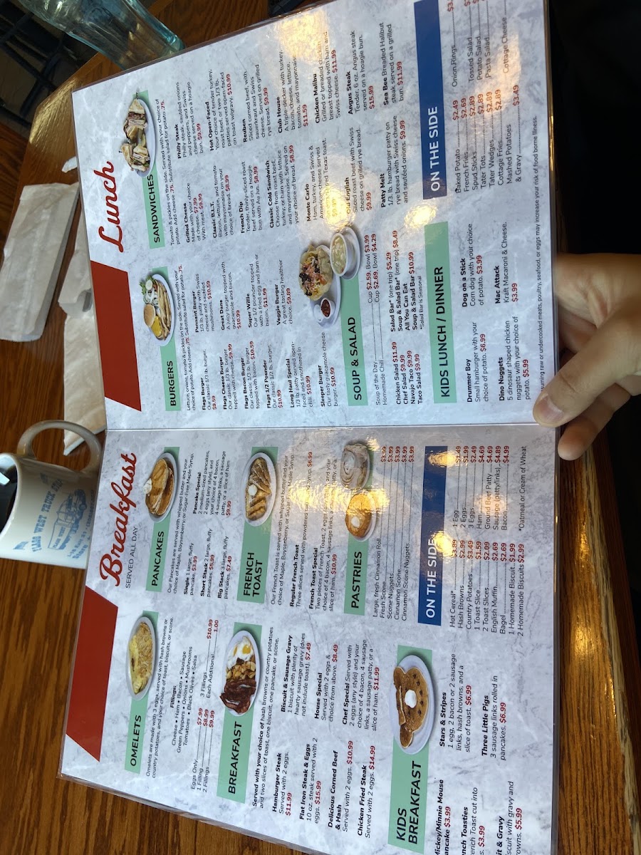 Flags West Restaurant menu board