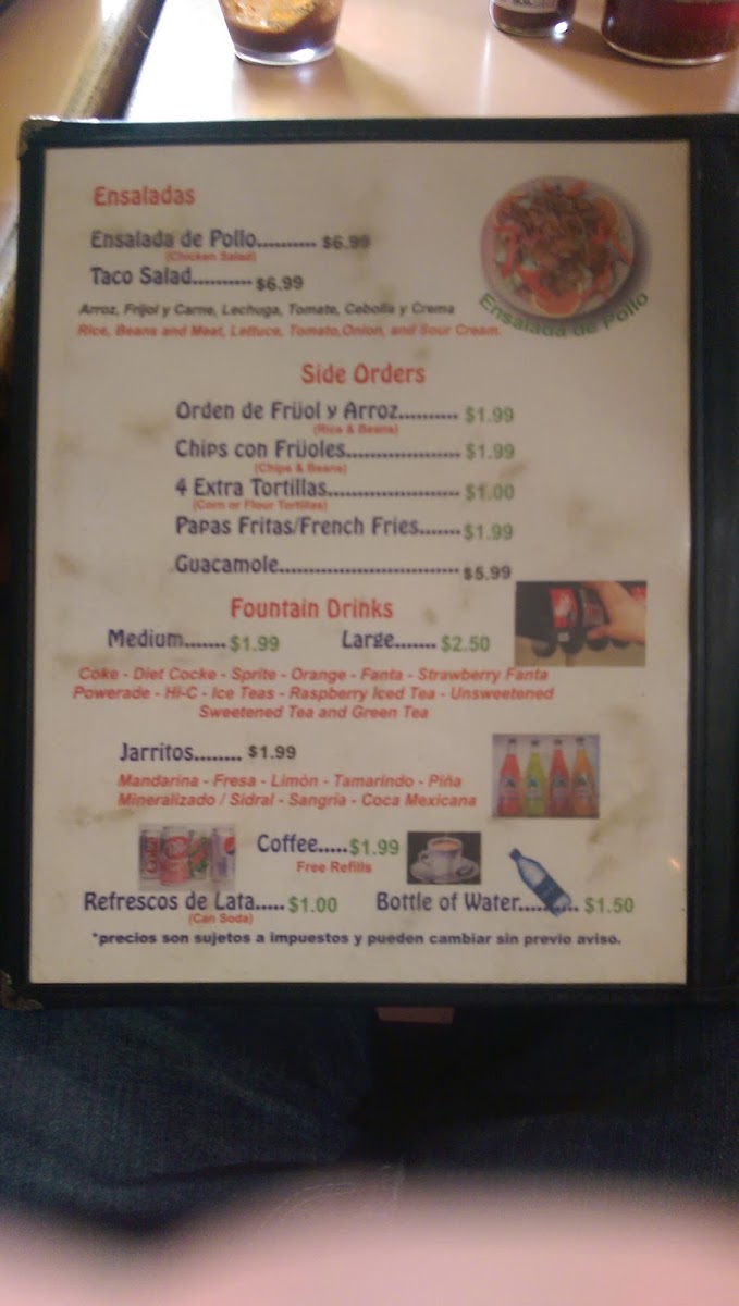 Birrieria Sergio menu board