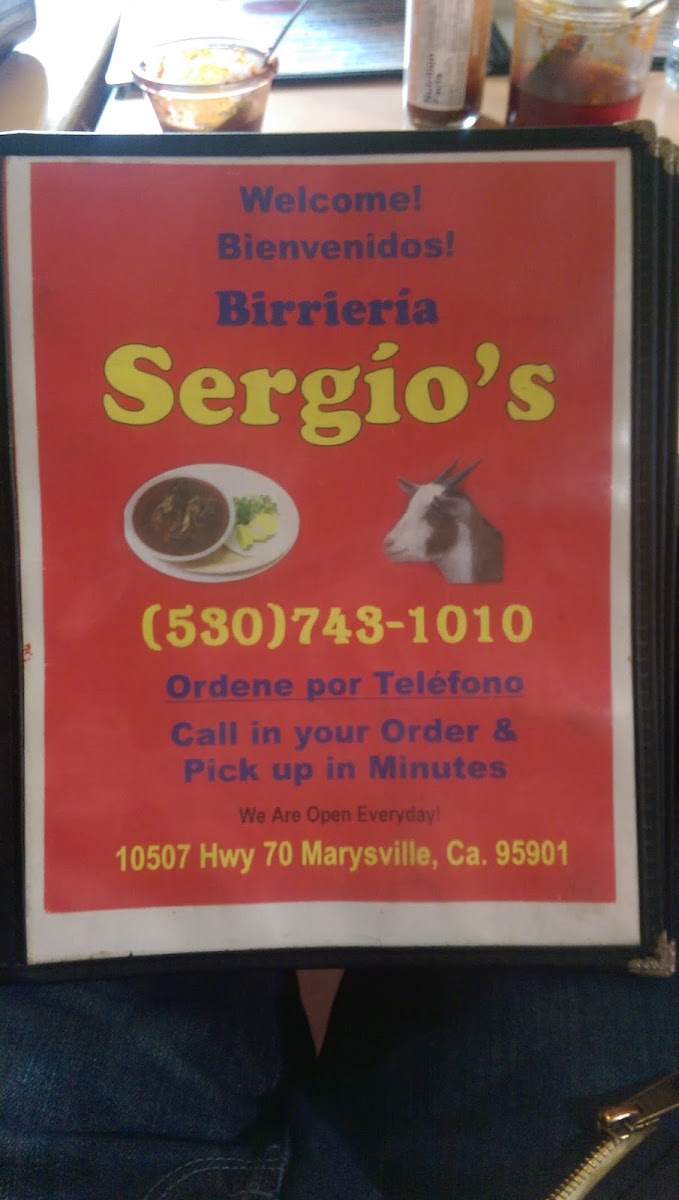 Birrieria Sergio menu board