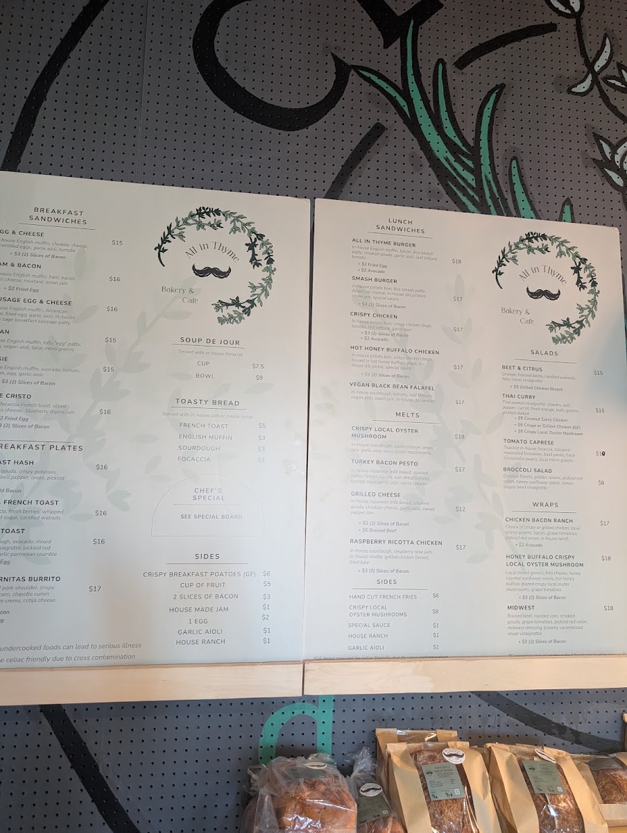 Clean Slate Food Co. menu board