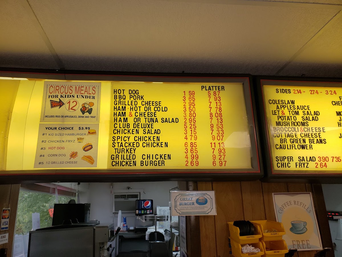 Biggies Restaurant menu board