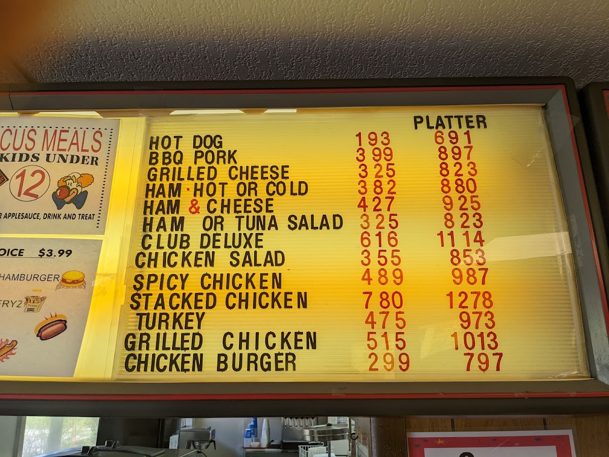 Biggies Restaurant menu board