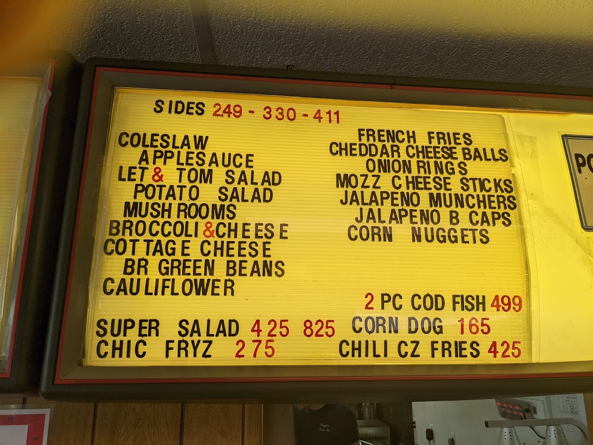 Biggies Restaurant menu board