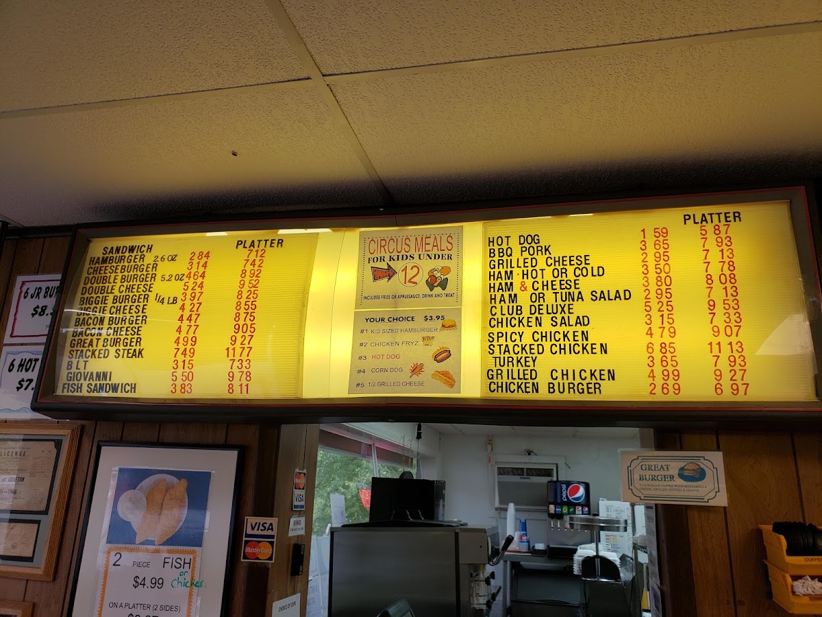 Biggies Restaurant menu board