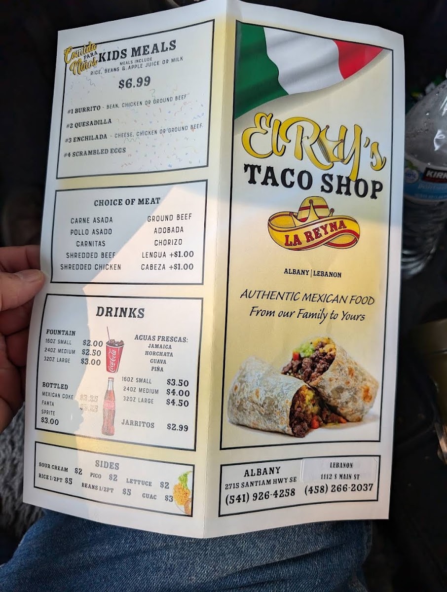 ElREY’S Taco Shop menu board