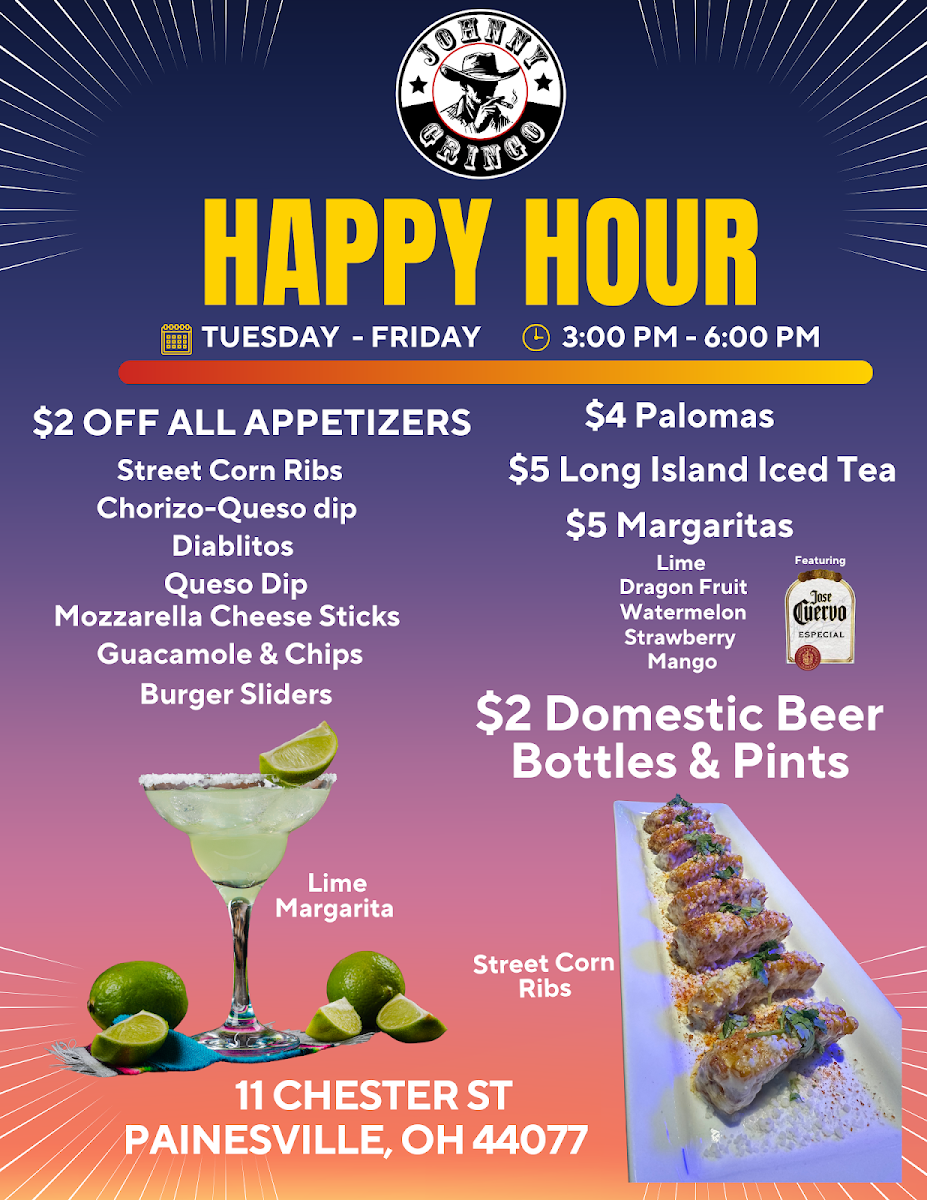 Johnny Gringo Painesville menu board