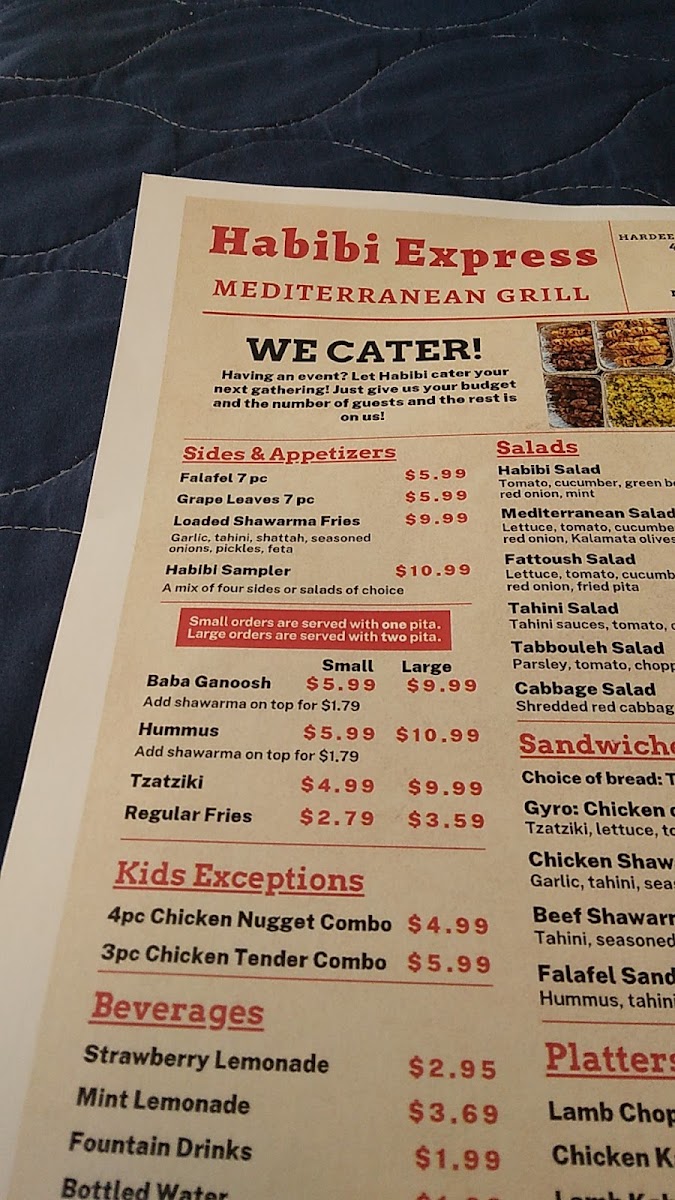 Habibi Express menu board