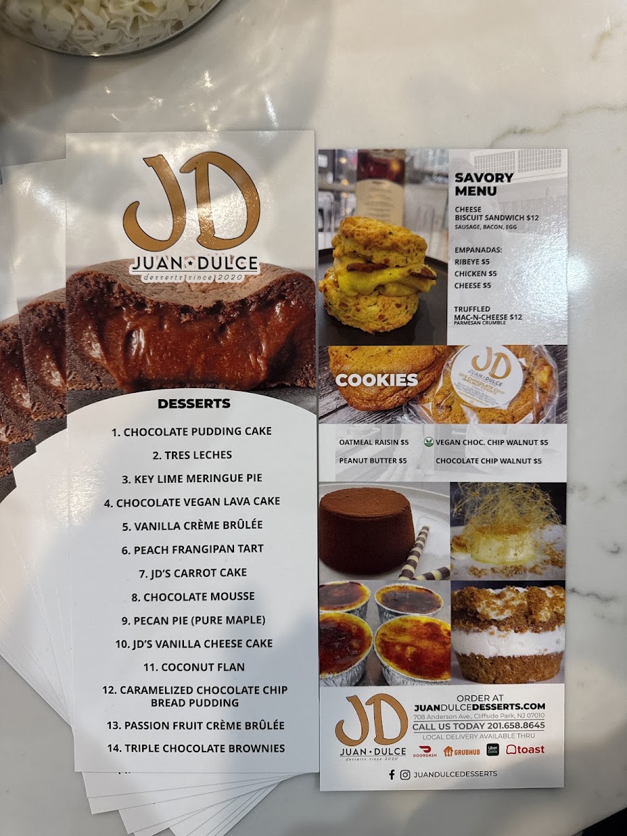 Juan Dulce Desserts LLC menu board