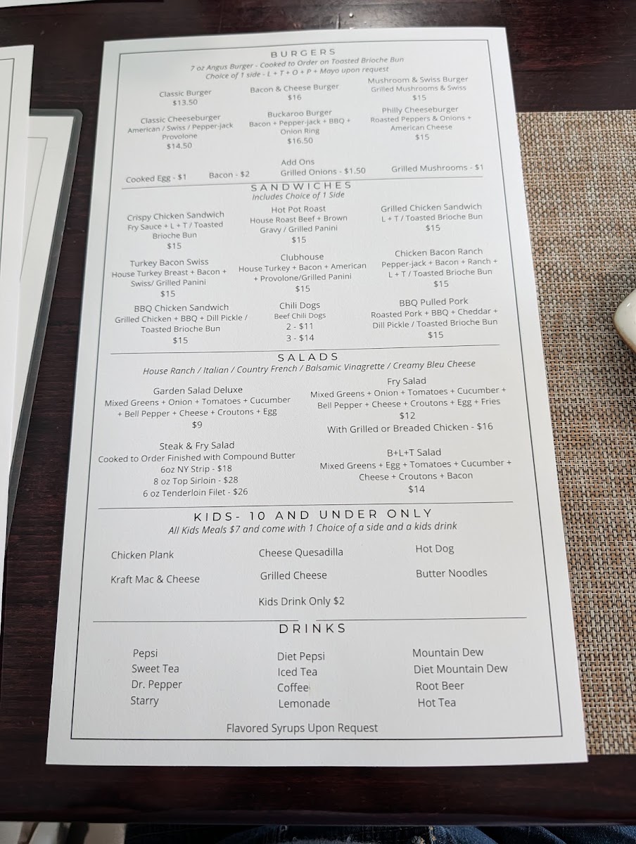 The Milkhouse Grille menu board