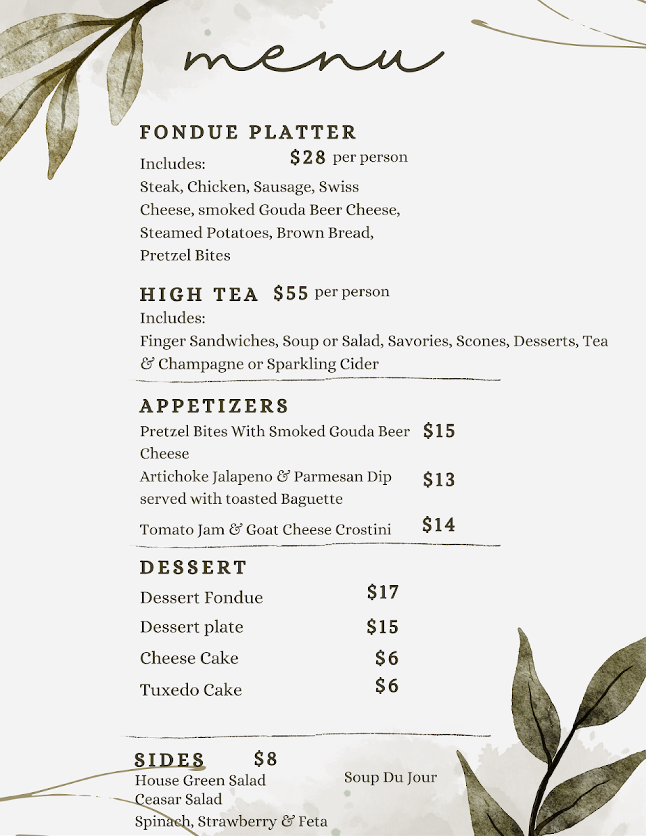 Bloom Boutique and Tea House menu board