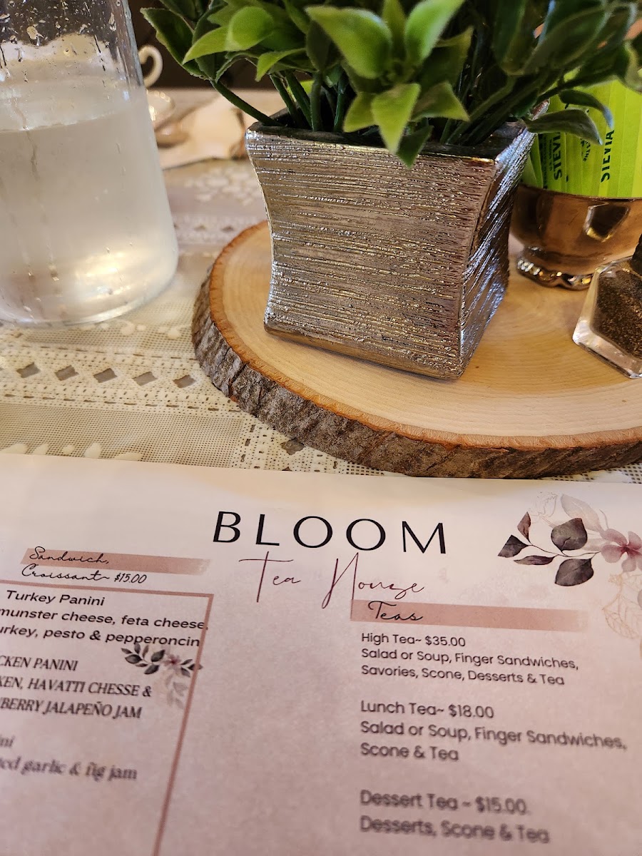 Bloom Boutique and Tea House menu board