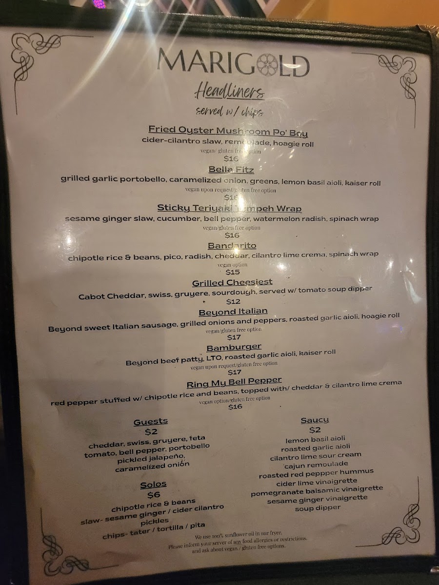 Marigold menu board