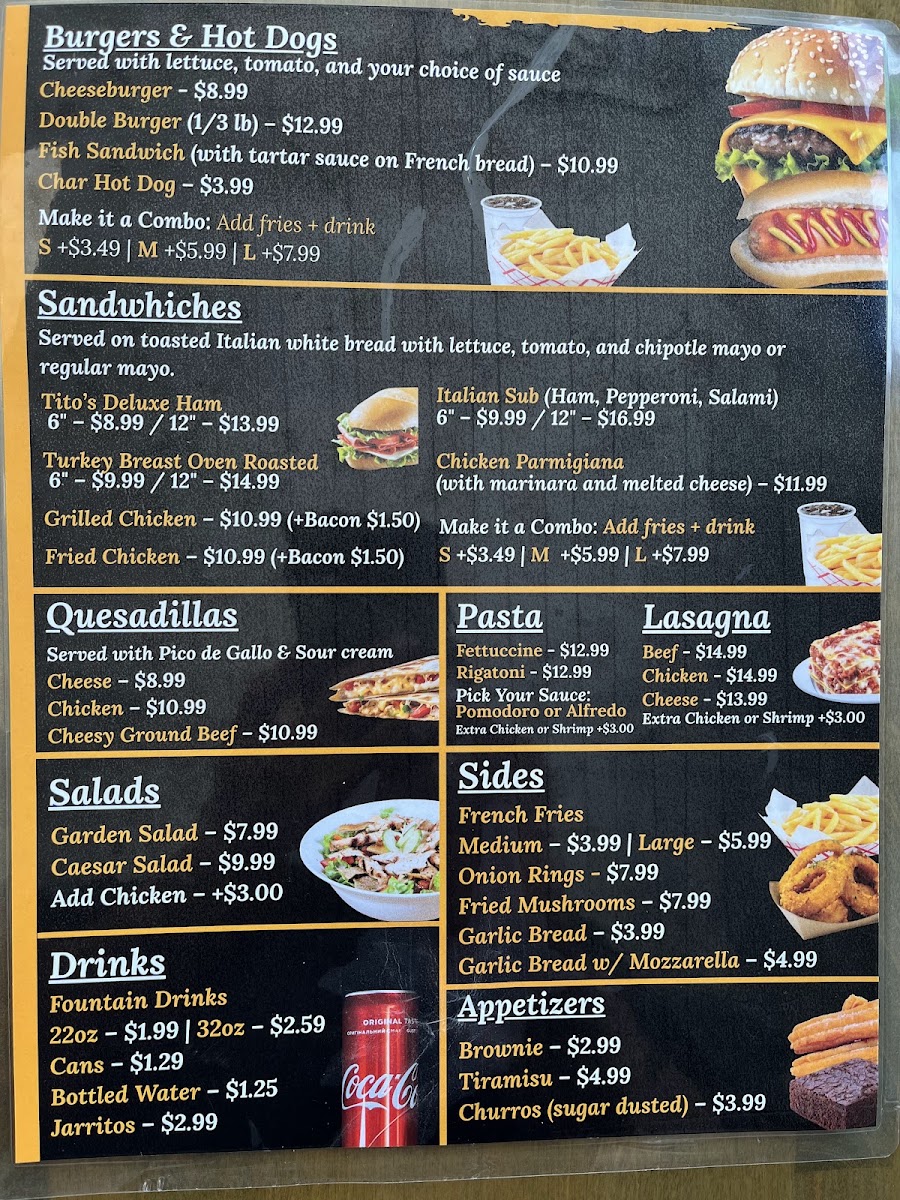 Tito's Pizza Waukegan IL menu board