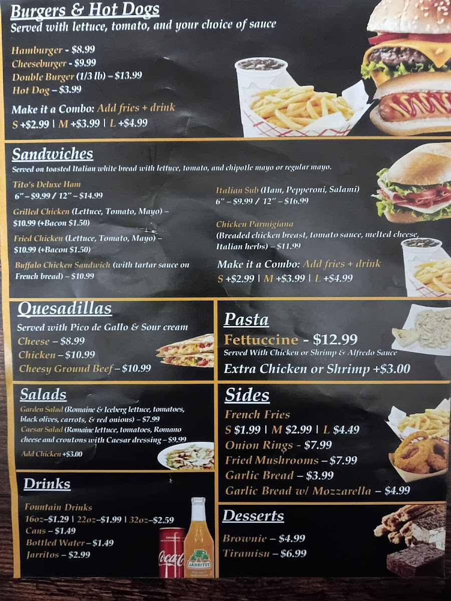 Tito's Pizza Waukegan IL menu board