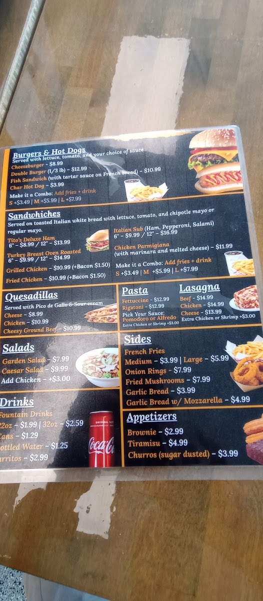 Tito's Pizza Waukegan IL menu board